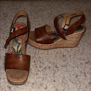 boc Brown Leather Cork Wedge Sandals Size 9